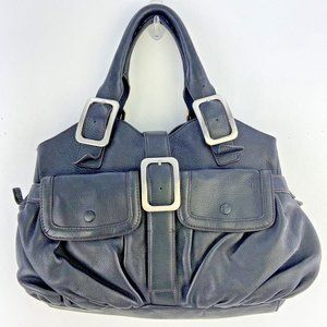 Cole Haan Large Black Leather Triple Pocket Satchel Shoulder Handbag Purse Bag